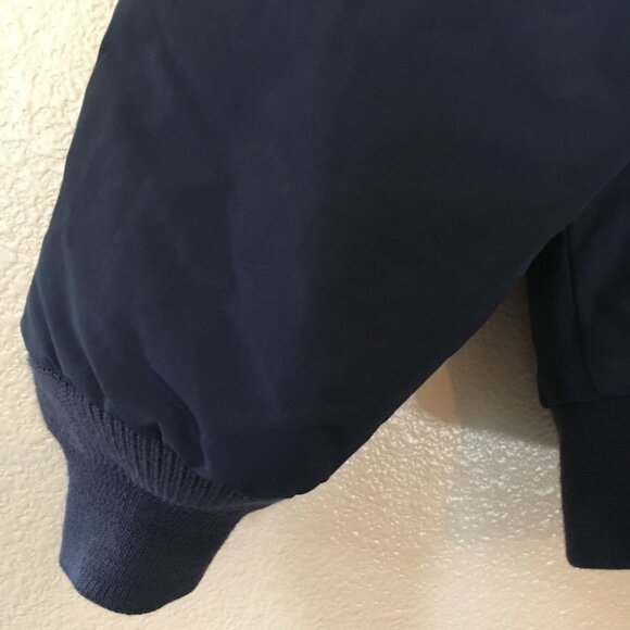 Vintage Lands End Coat M Polartec Navy Blue Fleece Lined Bomber Style - Picture 3 of 5